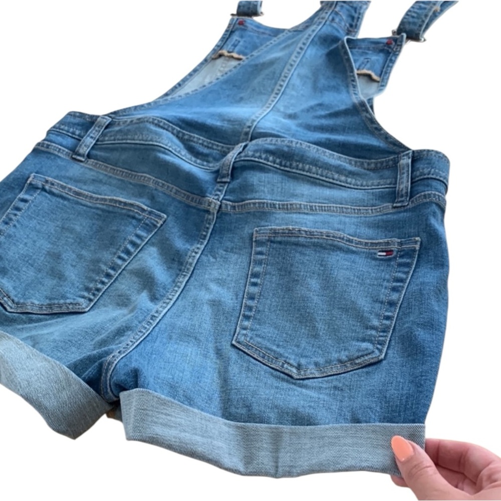 TOMMY HILFIGER Denim Shortalls in Washed Blue Size 0 — Y2K Vibes!!! - Picture 4 of 11